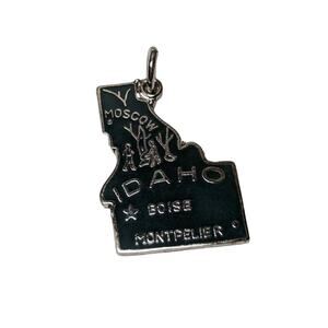 Idaho ID Vintage 50 State Souvenir Silvertone Enamel Bracelet Charm Dark Green